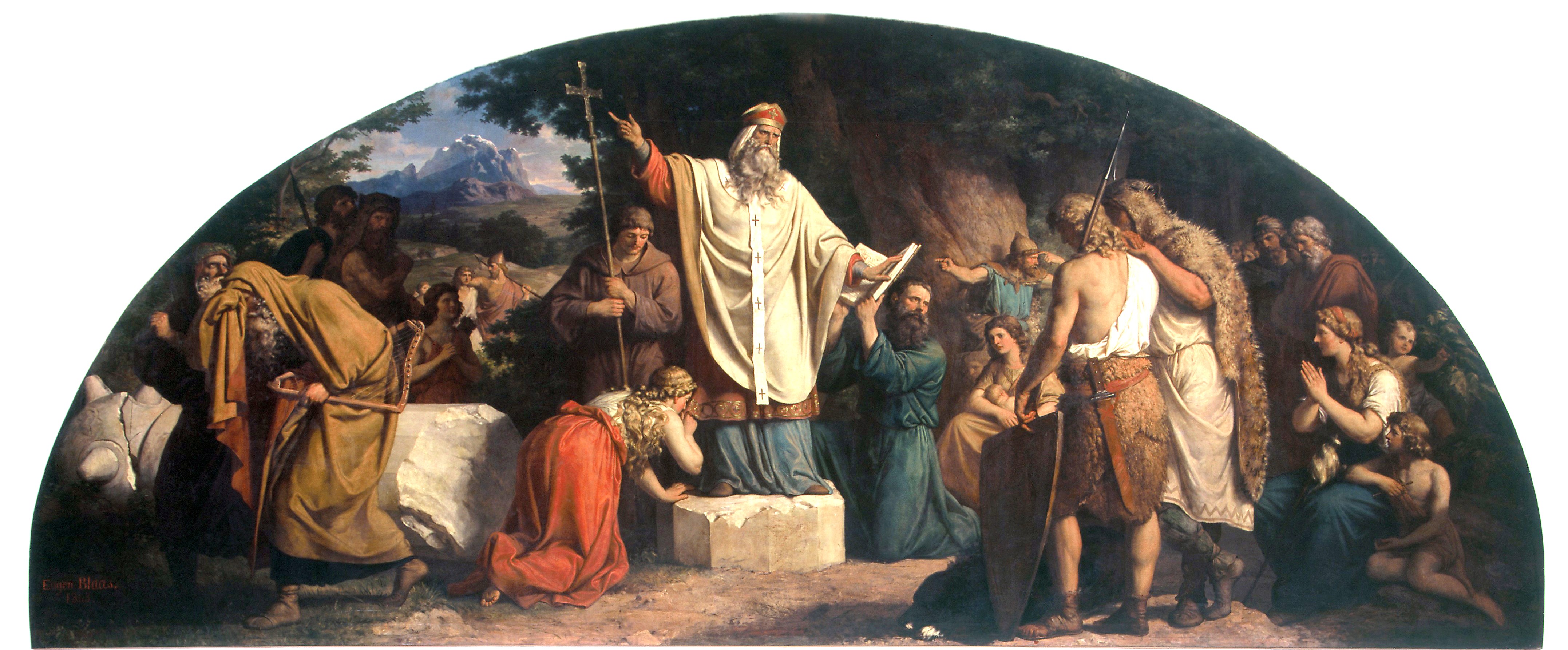 Eugen Ritter von Blaas (Albano Laziale bei Rom 1843 – 1931 Venedig), Der hl. Valentin verkündet den Rätern das Evangelium, 1863, Bozen, Merkantilgebäude (Leihgabe der Pfarre St. Vigil, Meran, Untermais). Foto: Luca Pedrotti.